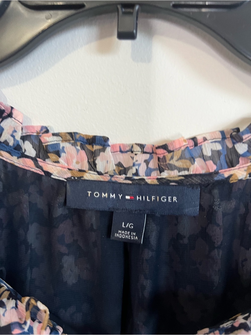 Tommy Hilfiger Floral Ruffled Tie-Neck Blouse - Pink & Navy - Picture 3 of 4
